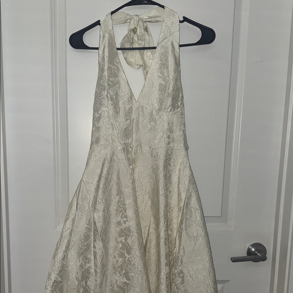 Cider Midi Elegant Cream Halter Floral Jacquard Dress